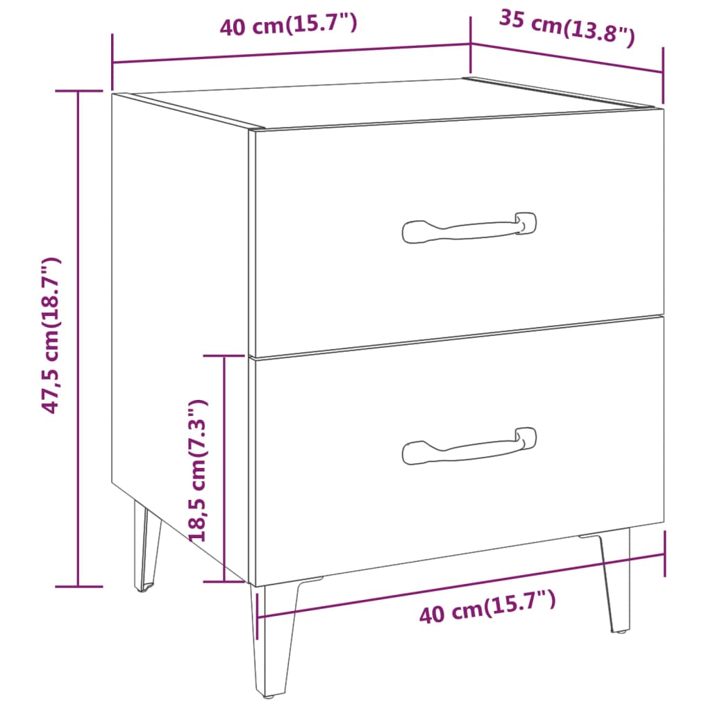 Tables de chevet 2 pcs 40x35x47,5 cm