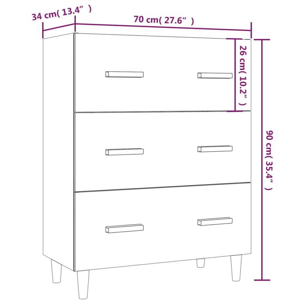 Buffet 70x34x90 cm en dérivé du bois couleur chêne