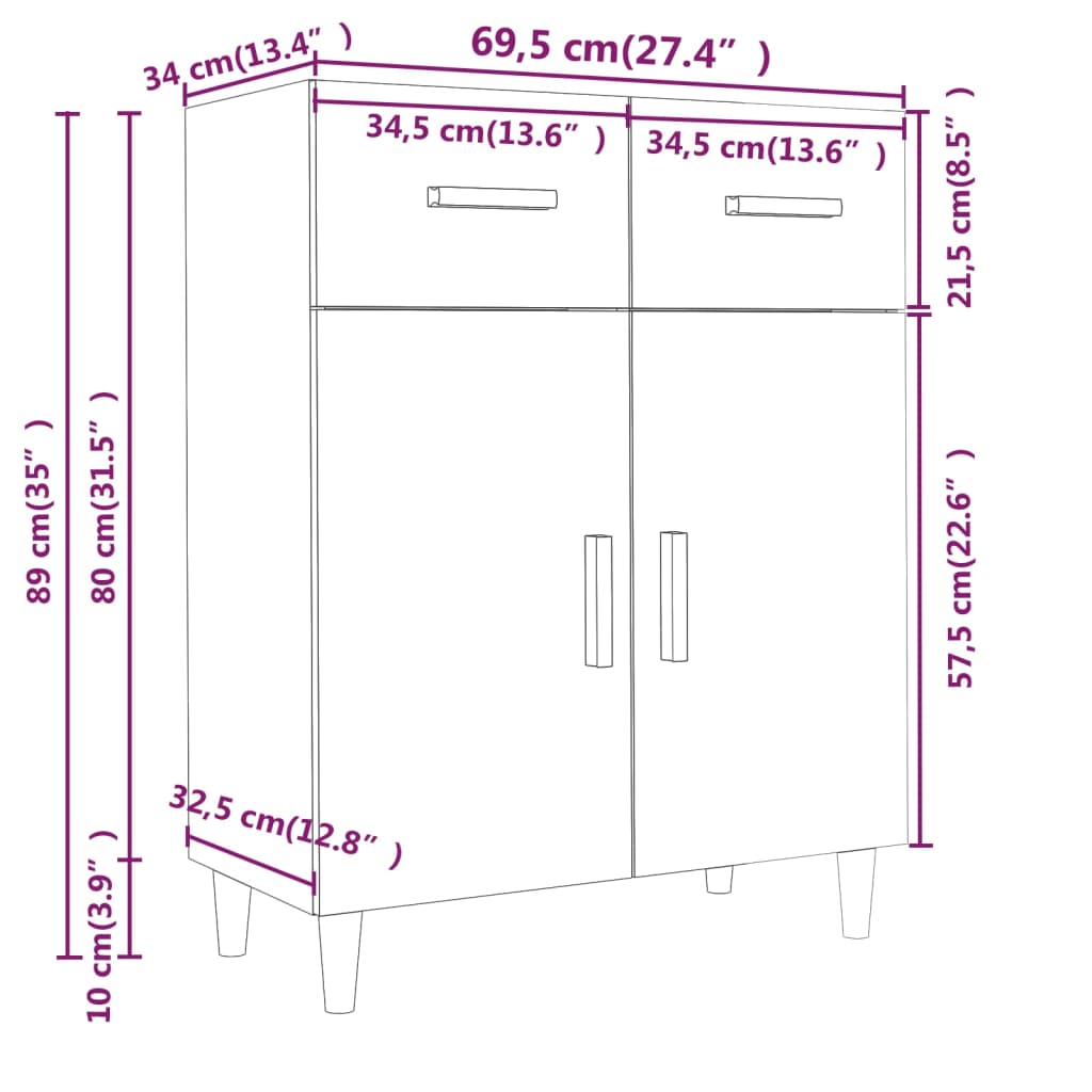 Dressoir 69,5x34x89 cm bewerkt hout