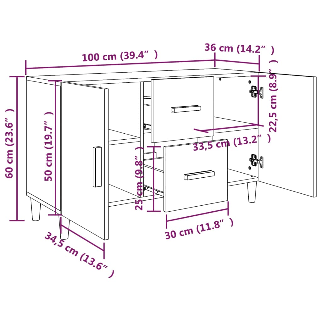 Buffet 100x36x60 cm en bois travaillé