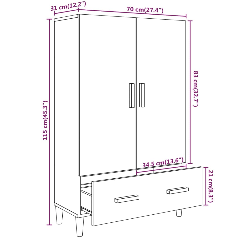 Meuble haut 70x31x115 cm en bois travaillé