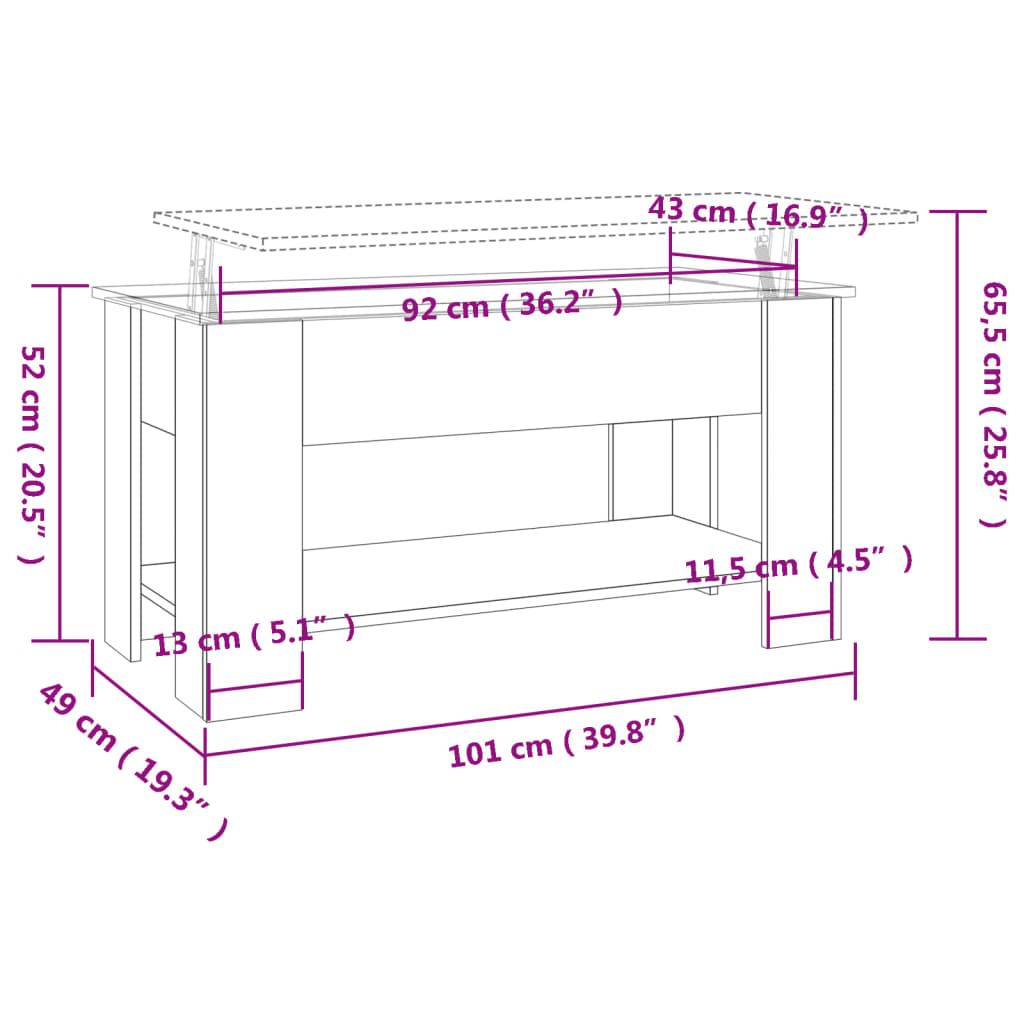 Salontafel 101x49x52 cm bewerkt hout