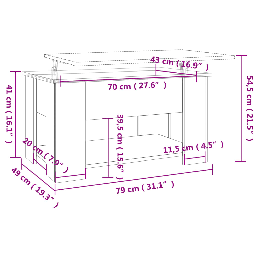 Salontafel 79x49x41 cm bewerkt hout