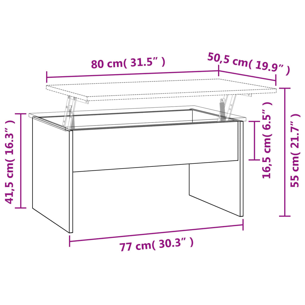 Table basse 80x50,5x41,5 cm en bois travaillé