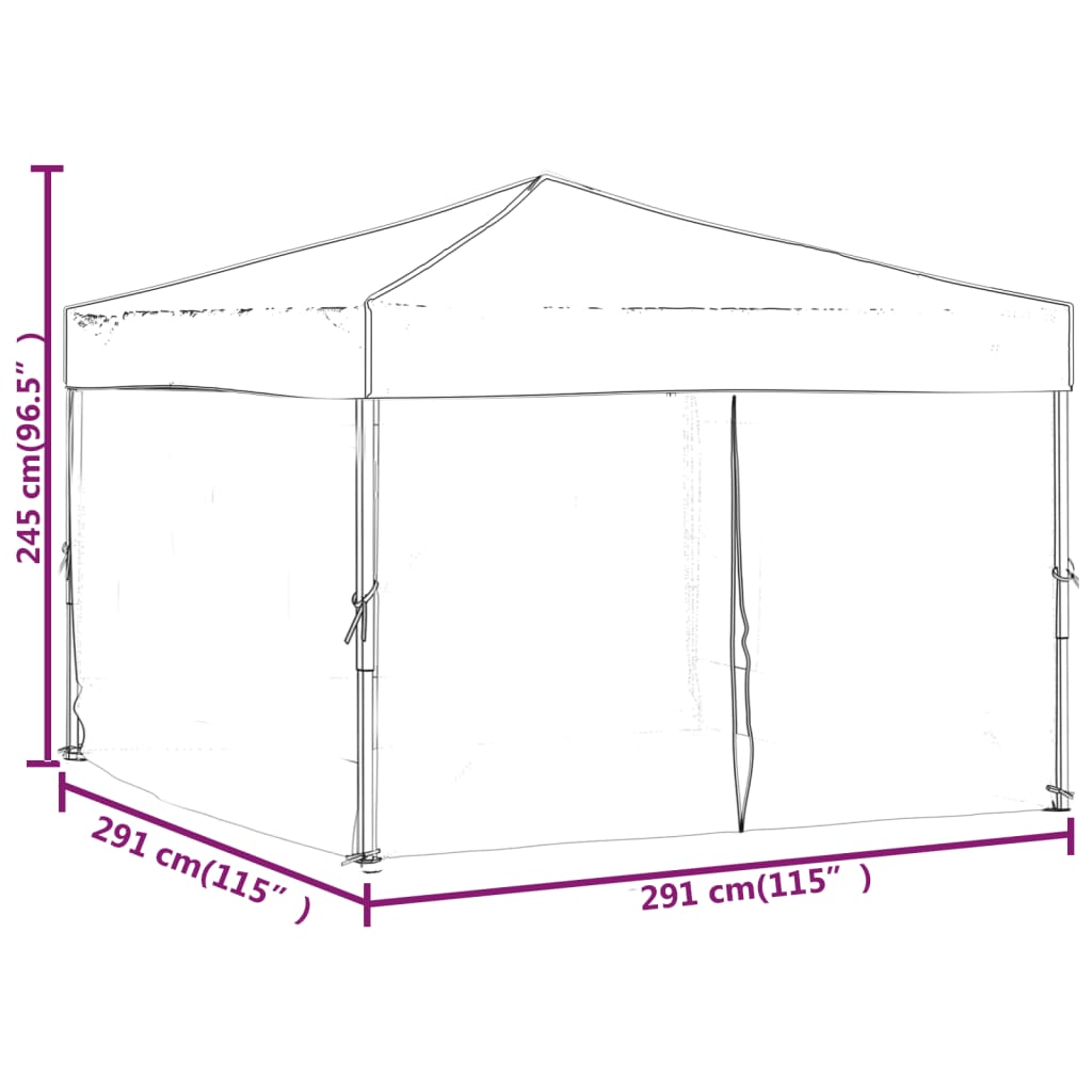 Partytent inklapbaar met zijwanden 2x2 m crèmekleurig