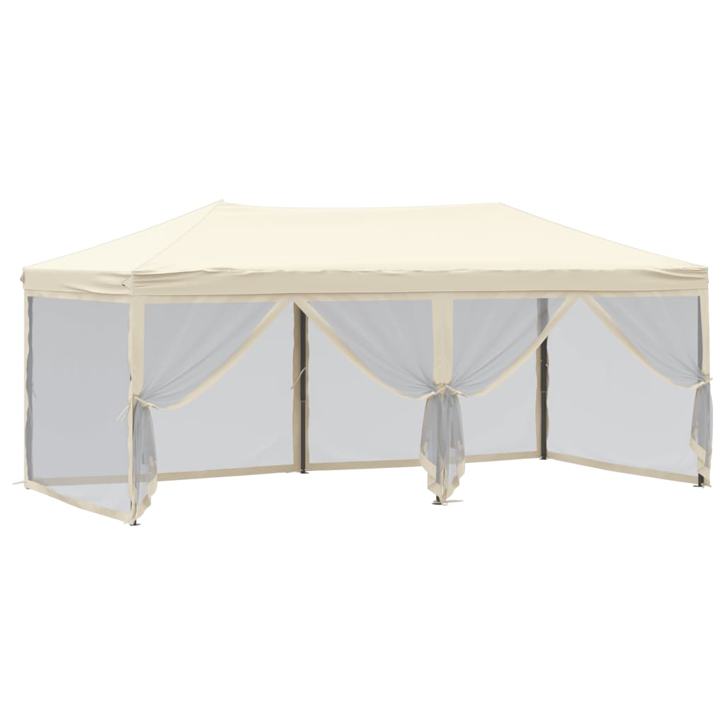 Partytent inklapbaar met zijwanden 3x6 m crèmekleurig