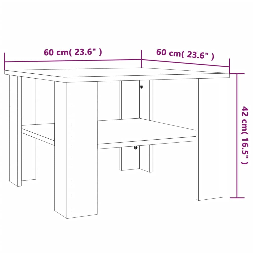 Salontafel 60x60x42 cm bewerkt hout grijs sonoma eiken