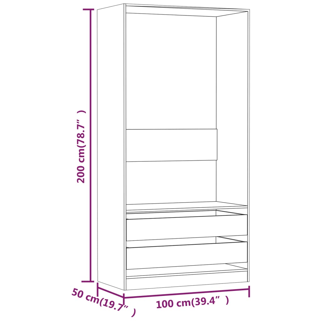 Armoire 100x50x200 cm en bois travaillé