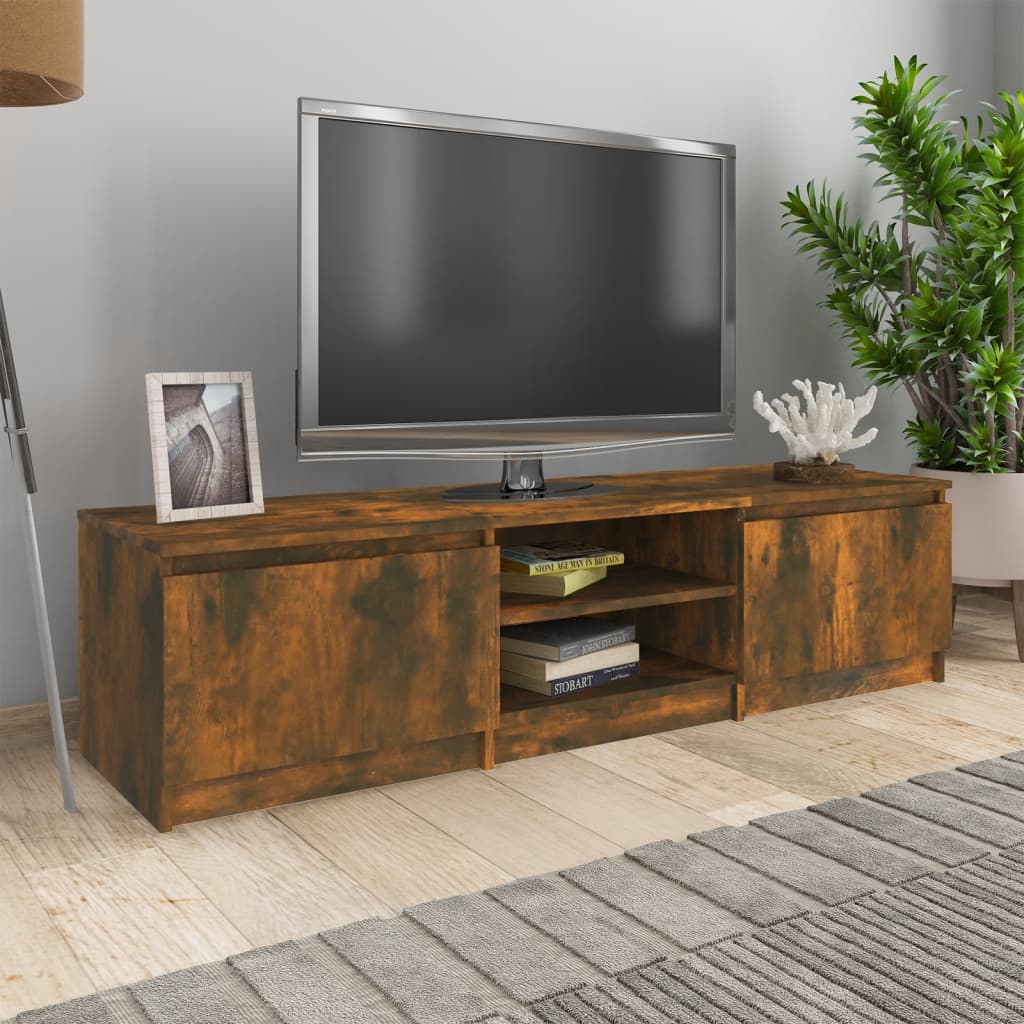 Meuble TV 140x40x35,5 cm ouvré en bois couleur chêne