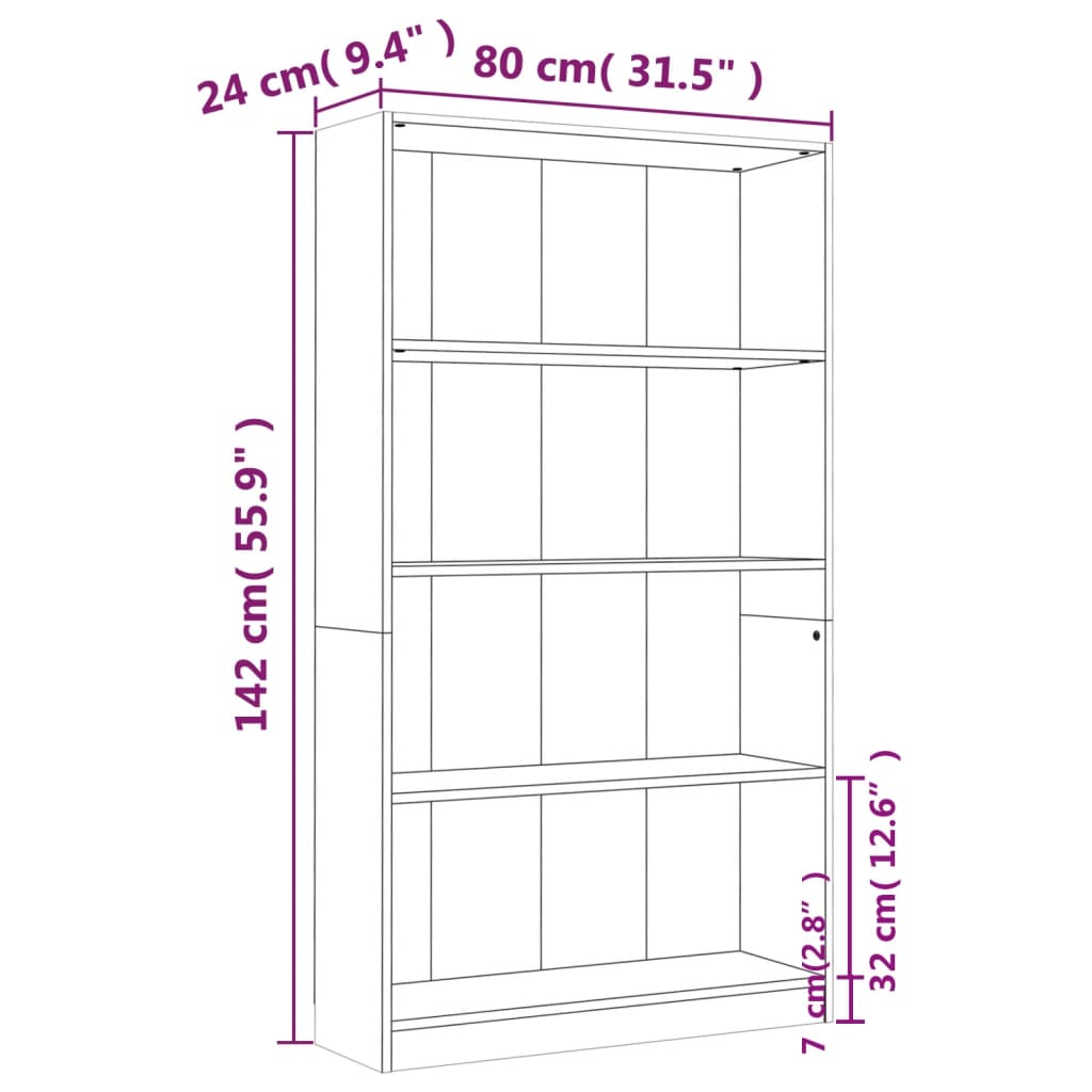 Boekenkast met 4 schappen 80x24x142 cm hout