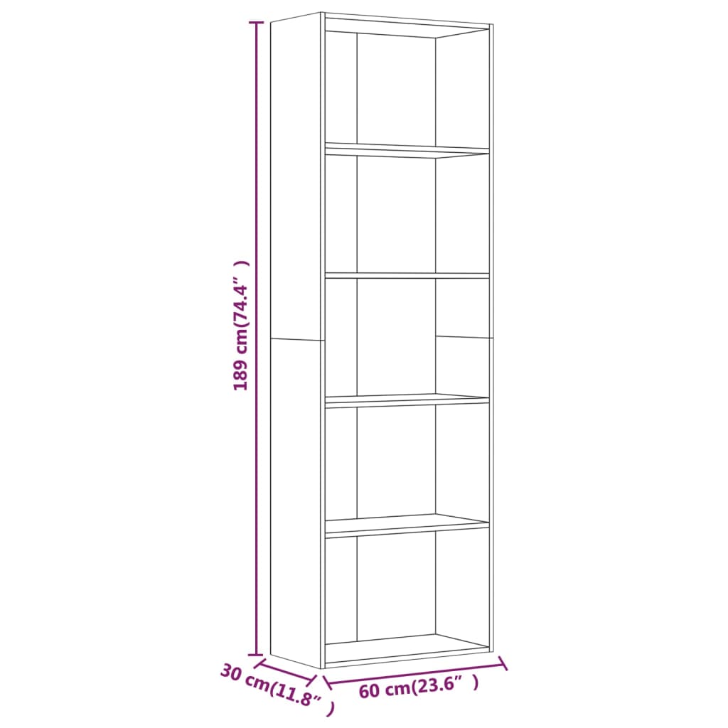 Boekenkast 60x30x189 cm bewerkt hout eikenkleurig