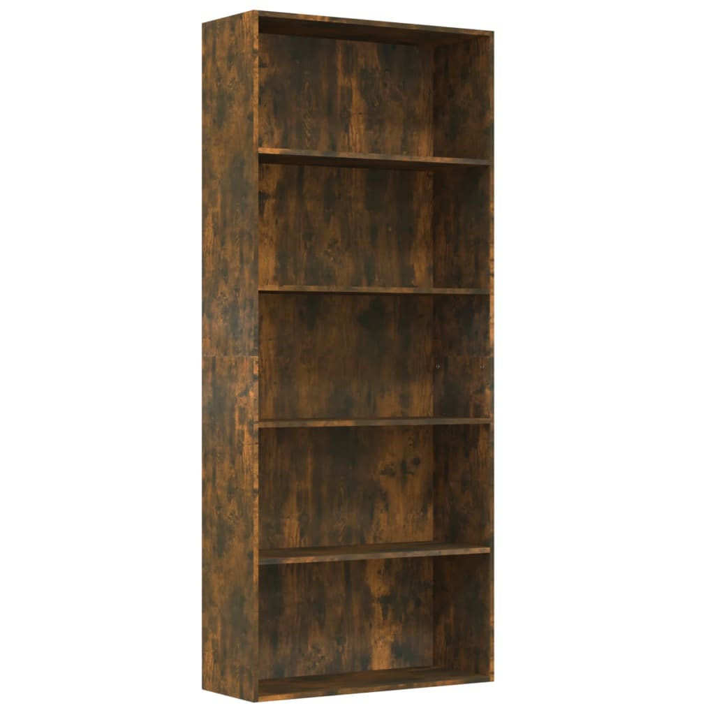 Boekenkast 80x30x189 cm bewerkt hout eikenkleurig