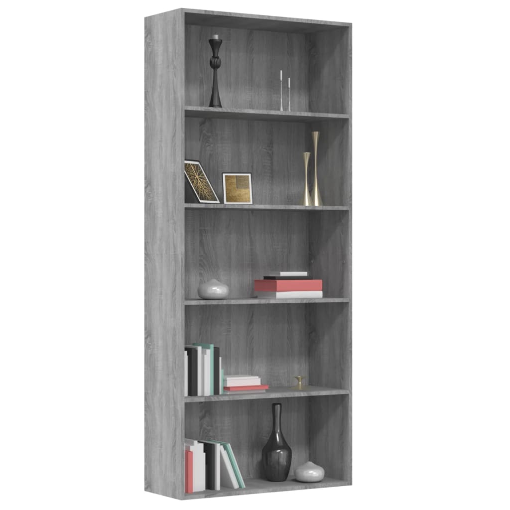 Boekenkast 80x30x189 cm bewerkt hout eikenkleurig