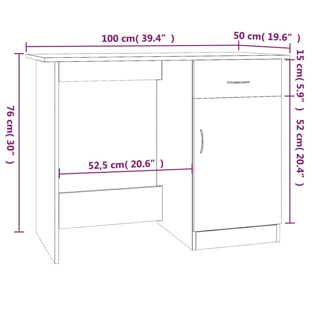 Bureau 100x50x76 cm bewerkt hout bruin eikenkleur