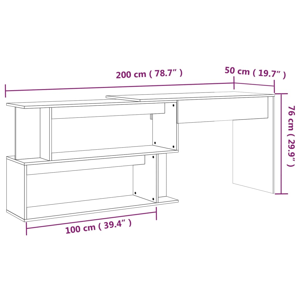 Hoekbureau 200x50x76 cm bewerkt hout eikenkleurig