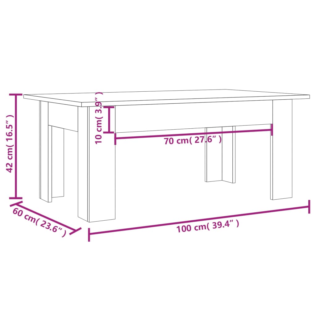 Salontafel 100x60x42 cm bewerkt hout