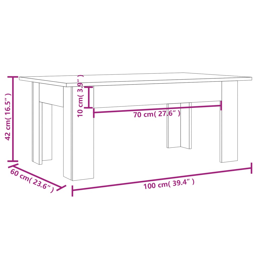 Salontafel 100x60x42 cm bewerkt hout