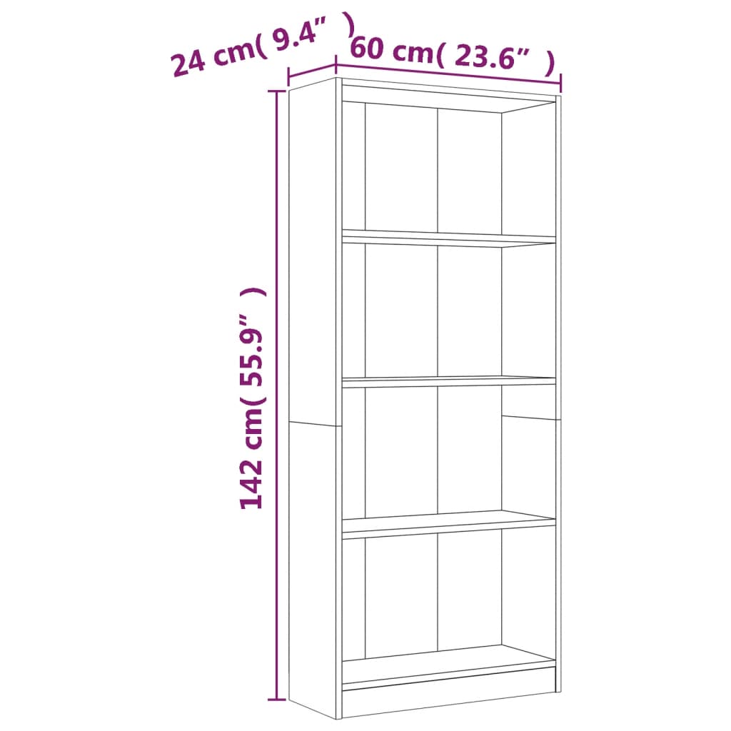 Boekenkast met 4 schappen 80x24x142 cm hout