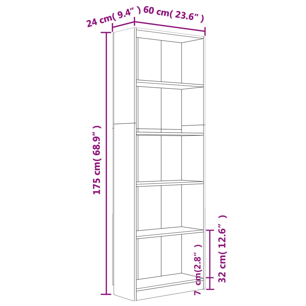 Boekenkast 60x24x175 cm bewerkt hout eikenkleurig