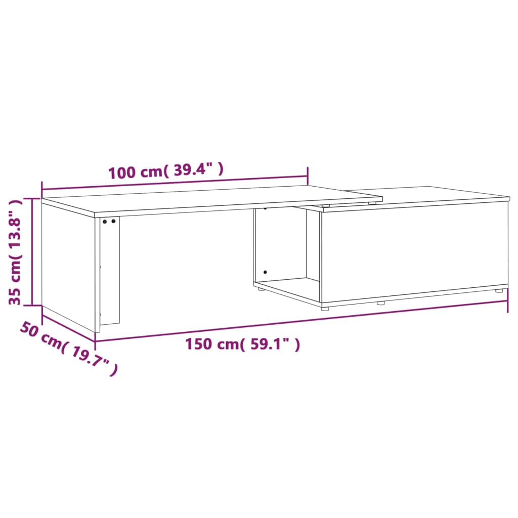 Salontafel 150x50x35 cm bewerkt hout