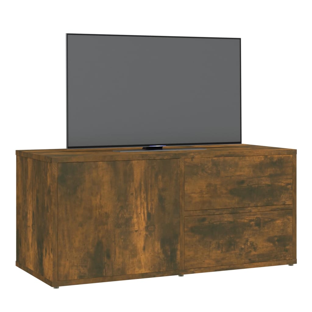 Meuble TV 80x34x36 cm ouvré en bois couleur chêne