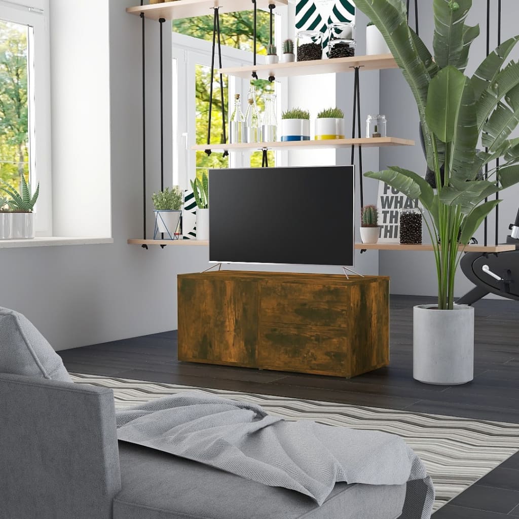 Meuble TV 80x34x36 cm ouvré en bois couleur chêne