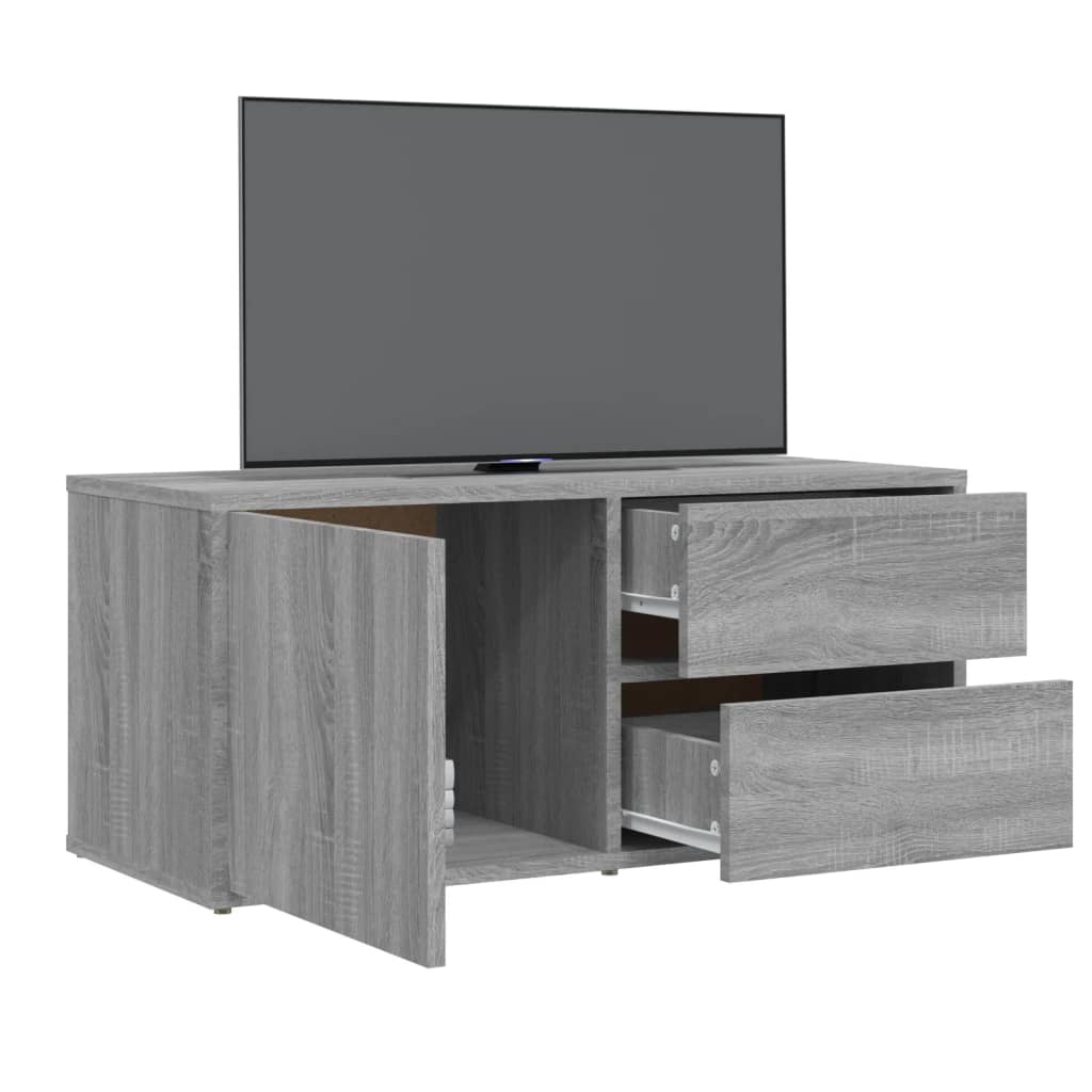 Meuble TV 80x34x36 cm ouvré en bois couleur chêne