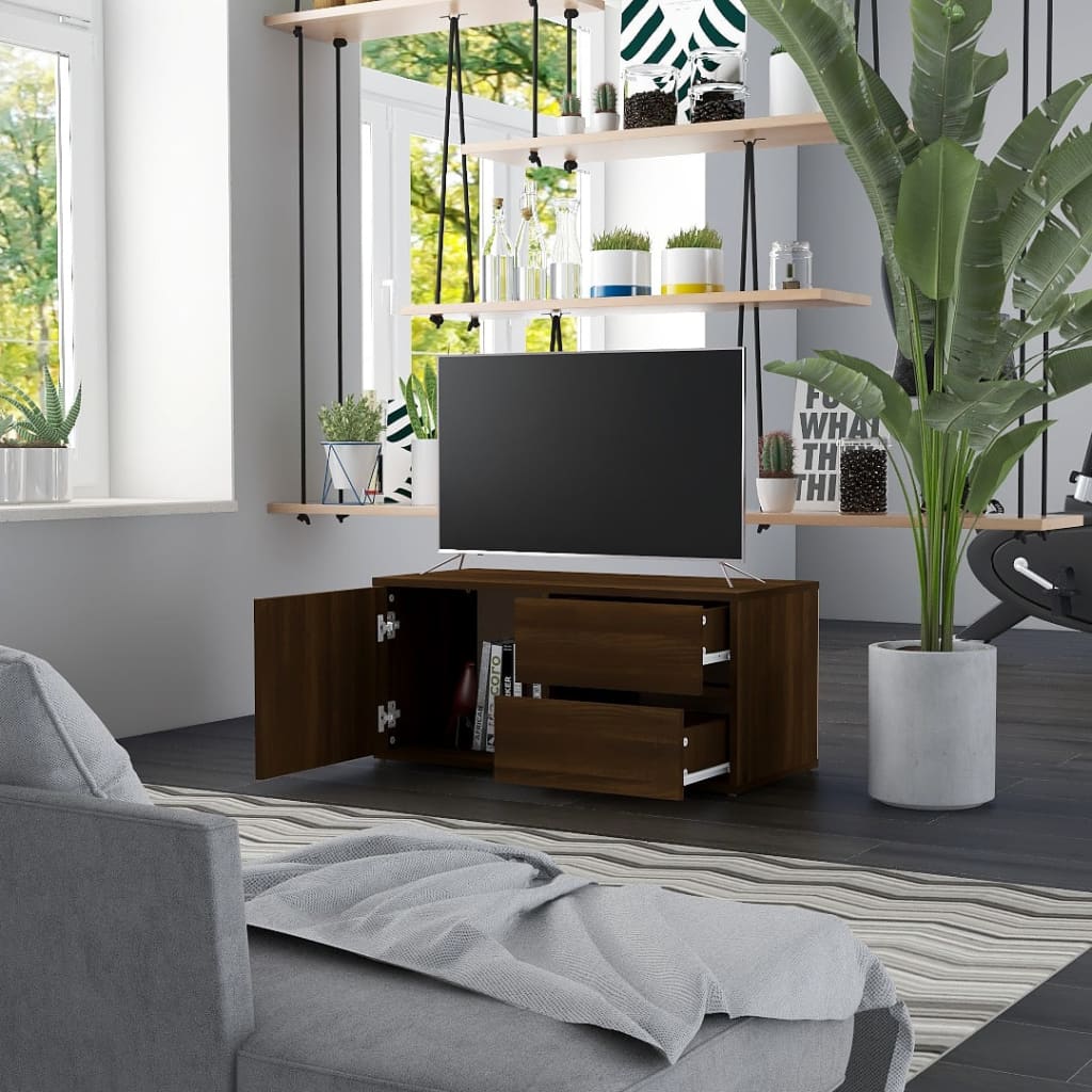 Meuble TV 80x34x36 cm ouvré en bois couleur chêne