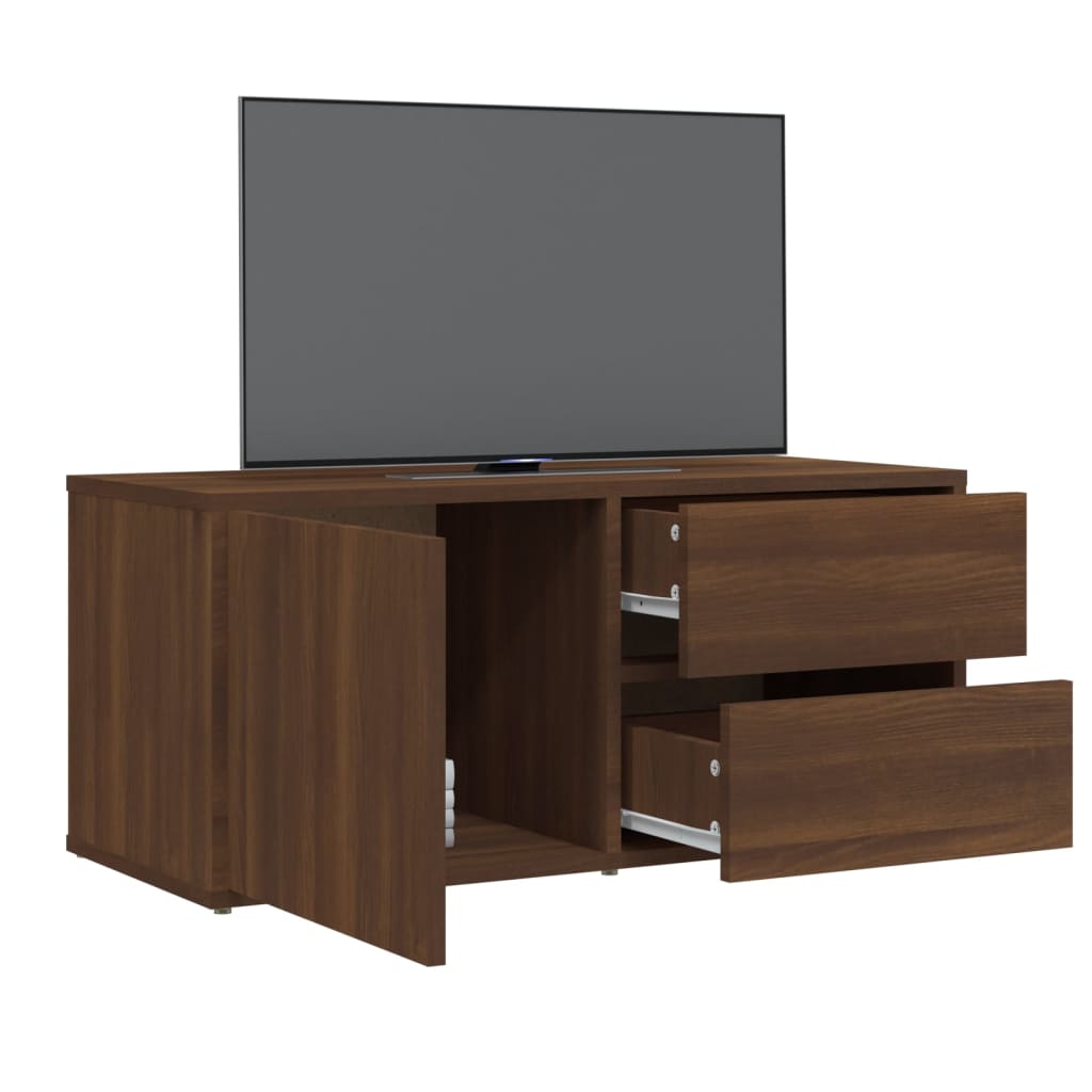 Meuble TV 80x34x36 cm ouvré en bois couleur chêne