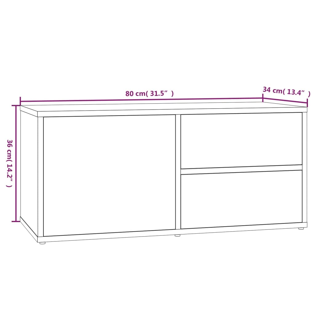 Meuble TV 80x34x36 cm ouvré en bois couleur chêne