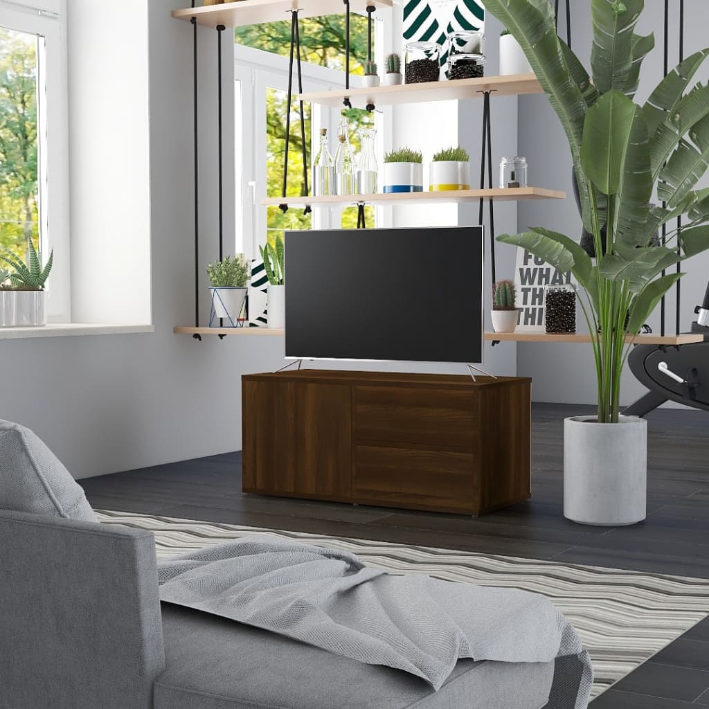 Meuble TV 80x34x36 cm ouvré en bois couleur chêne