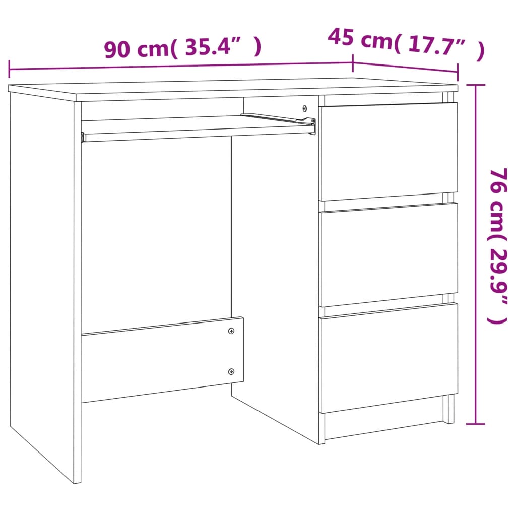 Bureau 90x45x76 cm bewerkt hout eikenkleurig