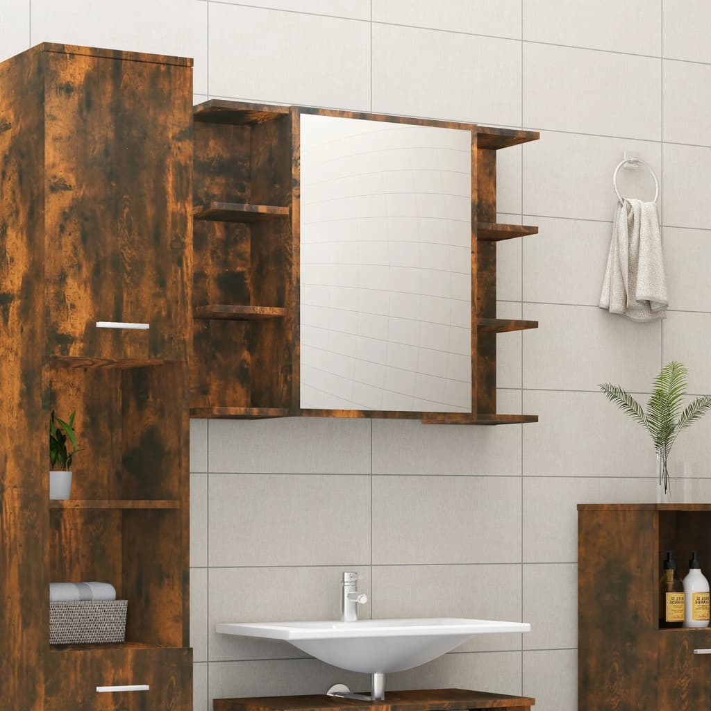 Armoire de toilette avec miroir 80x20,5x64 cm en bois travaillé