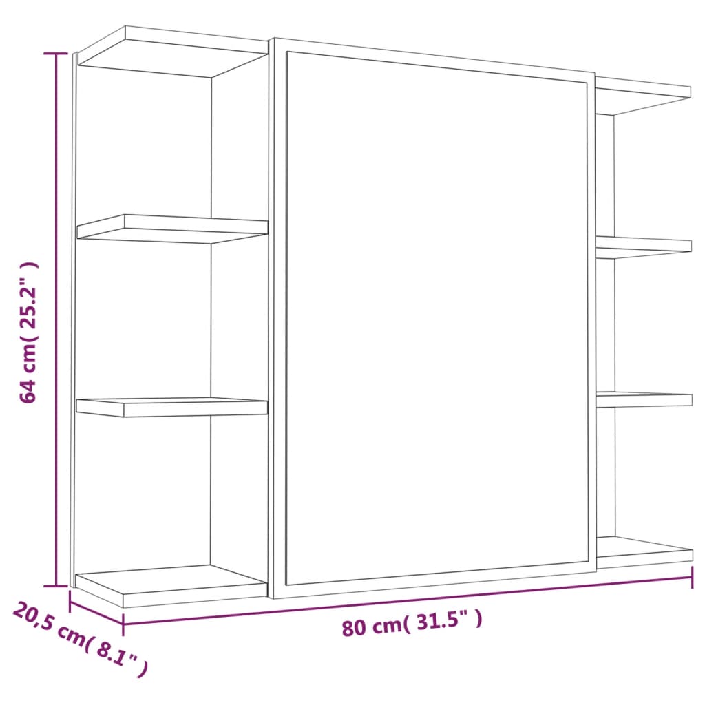 Armoire de toilette avec miroir 80x20,5x64 cm en bois travaillé