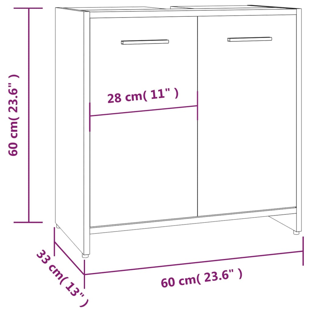 Meuble de salle de bain 60x33x61 cm bois fini