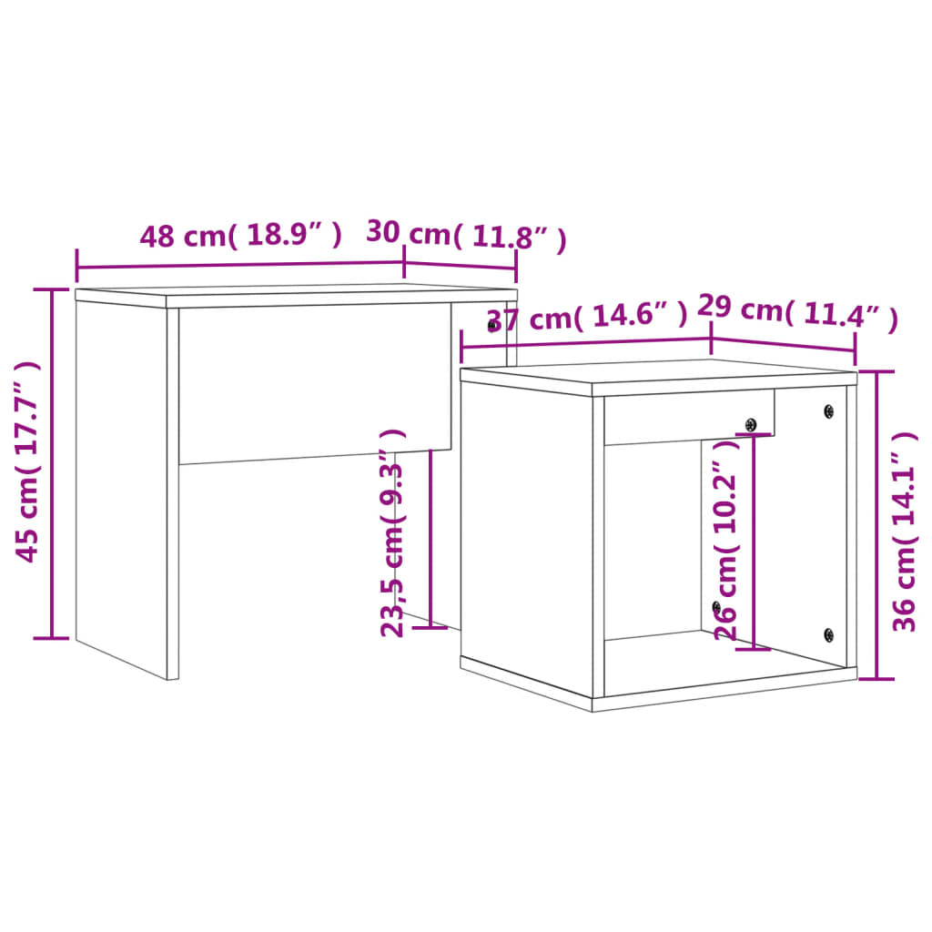 Salontafelset 48x30x45 cm bewerkt hout