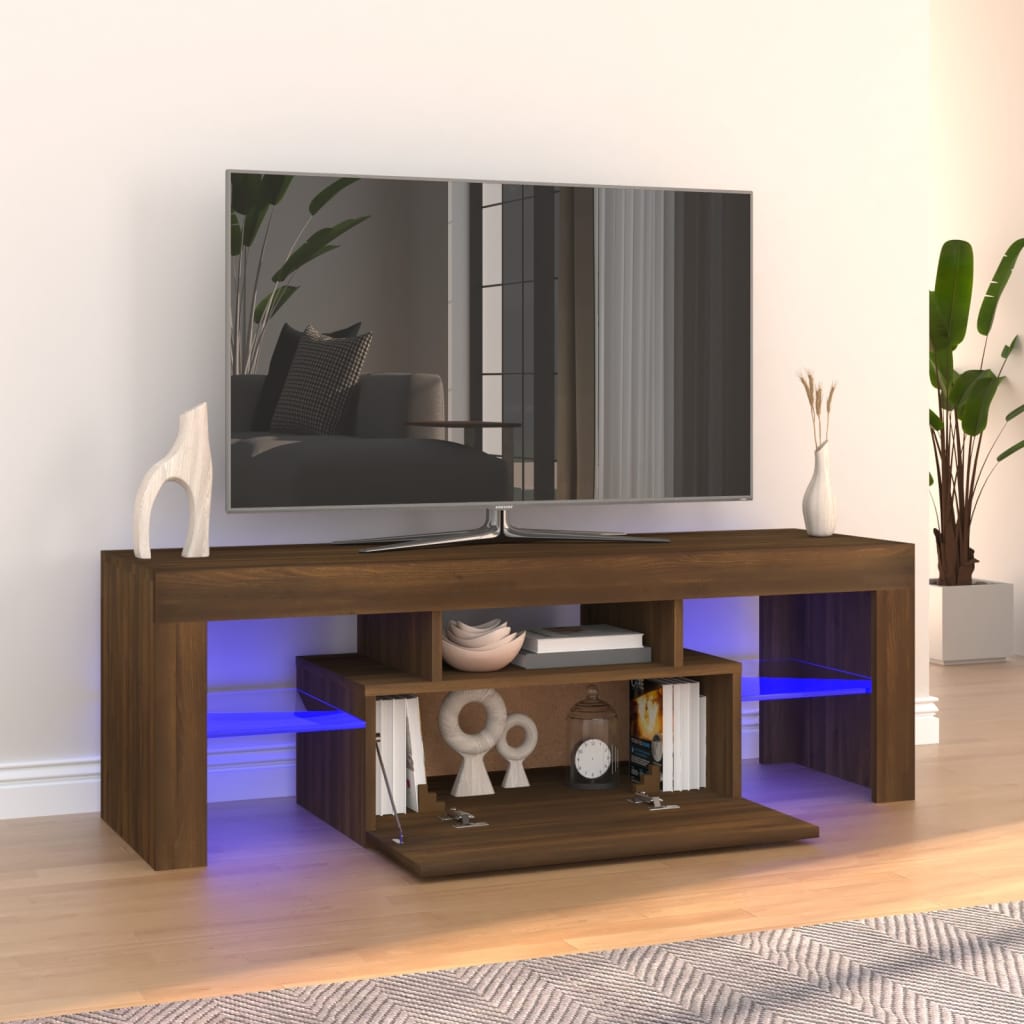 Meuble TV avec éclairage LED 120x35x40cm couleur chêne