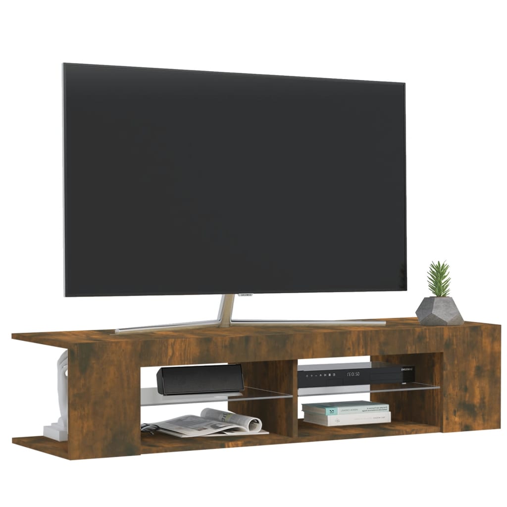 Meuble TV avec éclairage LED 135x39x30 cm coloris chêne marron