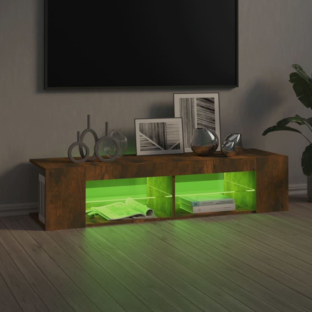 Tv-meubel met LED 135x39x30 cm bewerkt hout artisanaal eiken