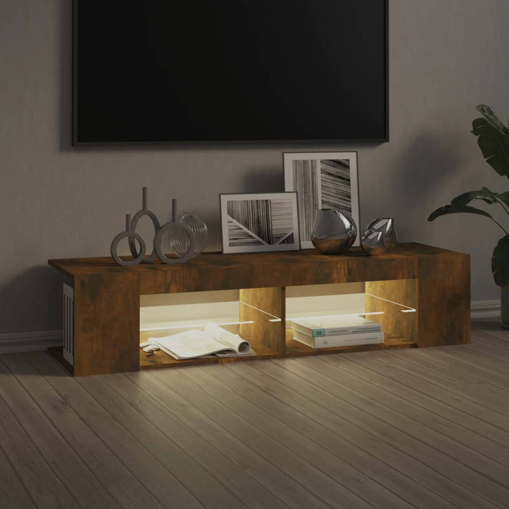 Tv-meubel met LED 135x39x30 cm bewerkt hout artisanaal eiken