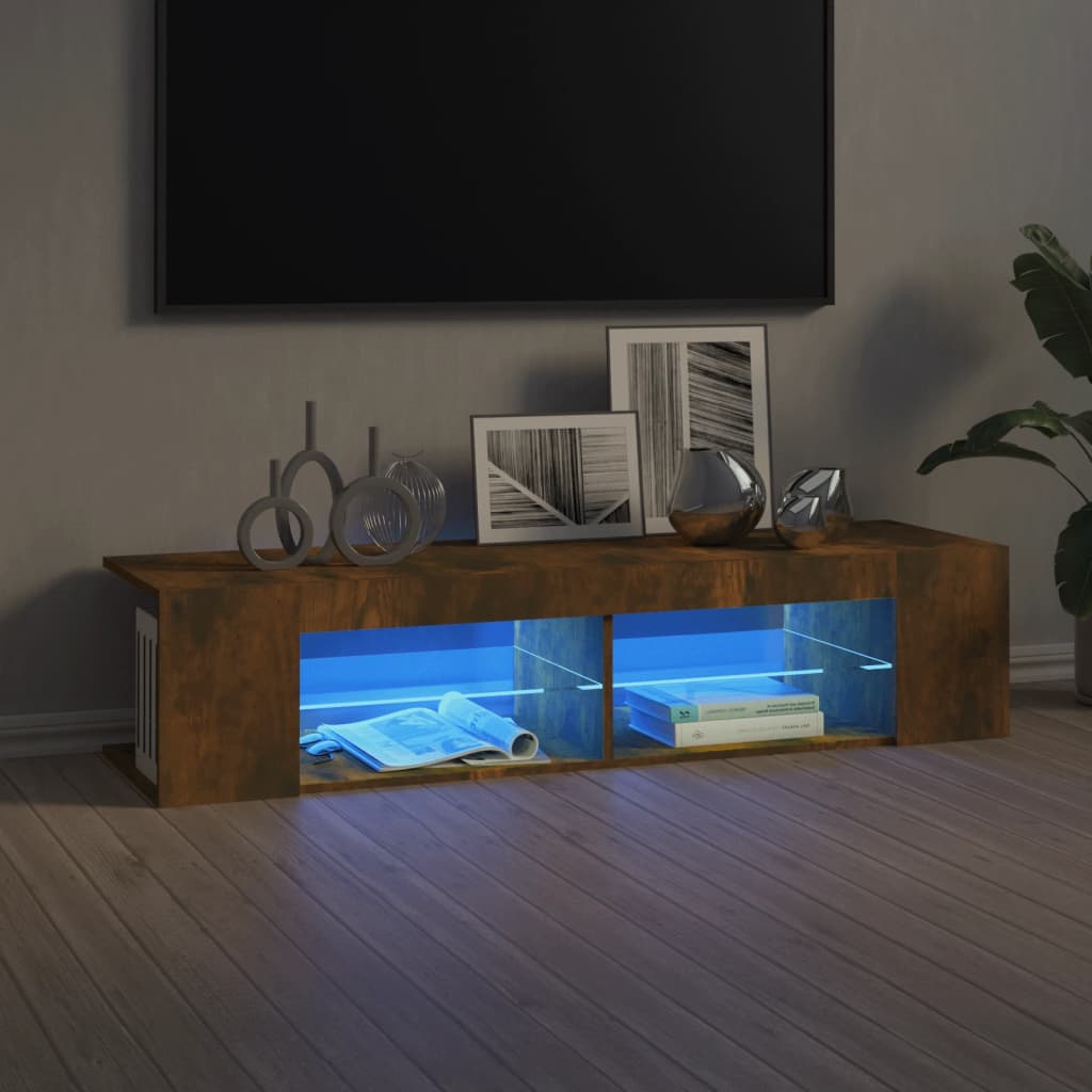 Meuble TV avec éclairage LED 135x39x30 cm coloris chêne marron