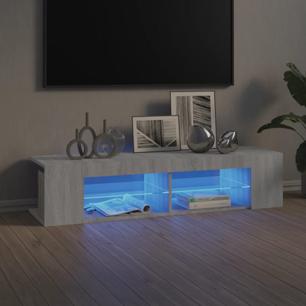 Meuble TV avec éclairage LED 135x39x30 cm coloris chêne marron