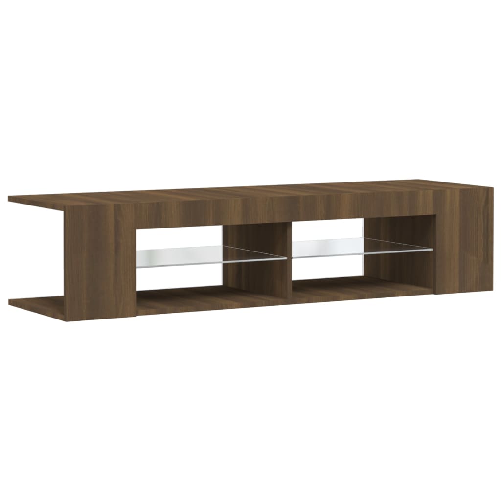 Tv-meubel met LED 135x39x30 cm bewerkt hout artisanaal eiken