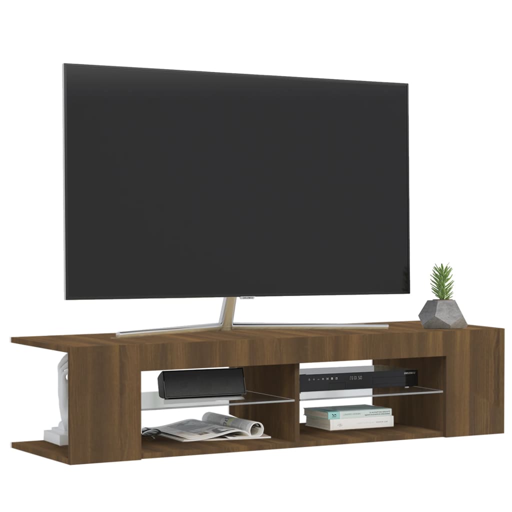 Meuble TV éclairage LED 135x39x30 cm couleur chêne