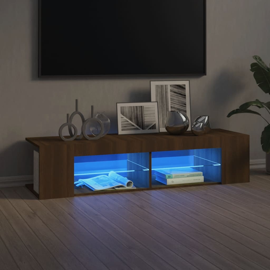 Meuble TV avec éclairage LED 135x39x30 cm coloris chêne marron