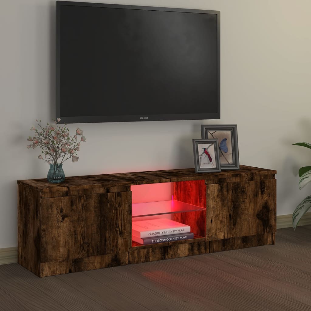 Tv-meubel met LED 140x40x35,5 cm bewerkt hout oud houtkleurig