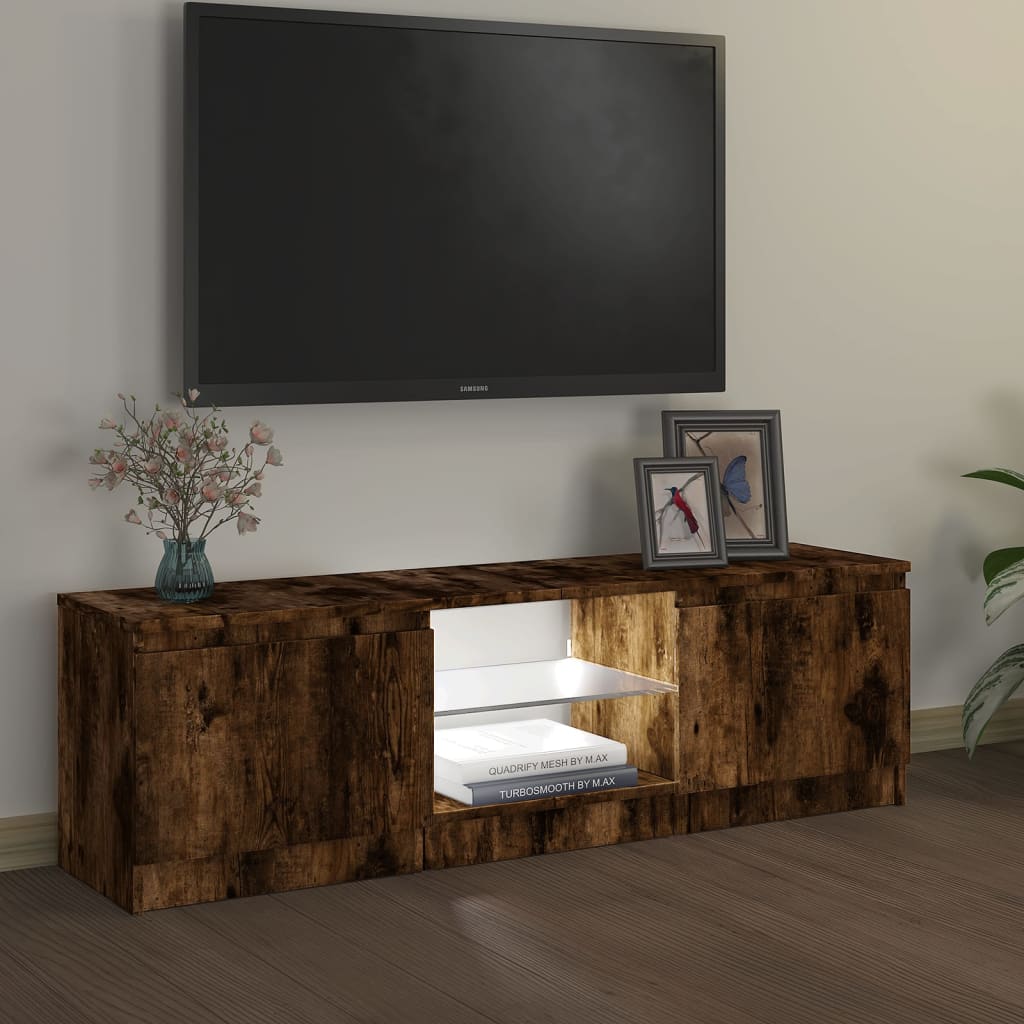 Tv-meubel met LED 140x40x35,5 cm bewerkt hout oud houtkleurig