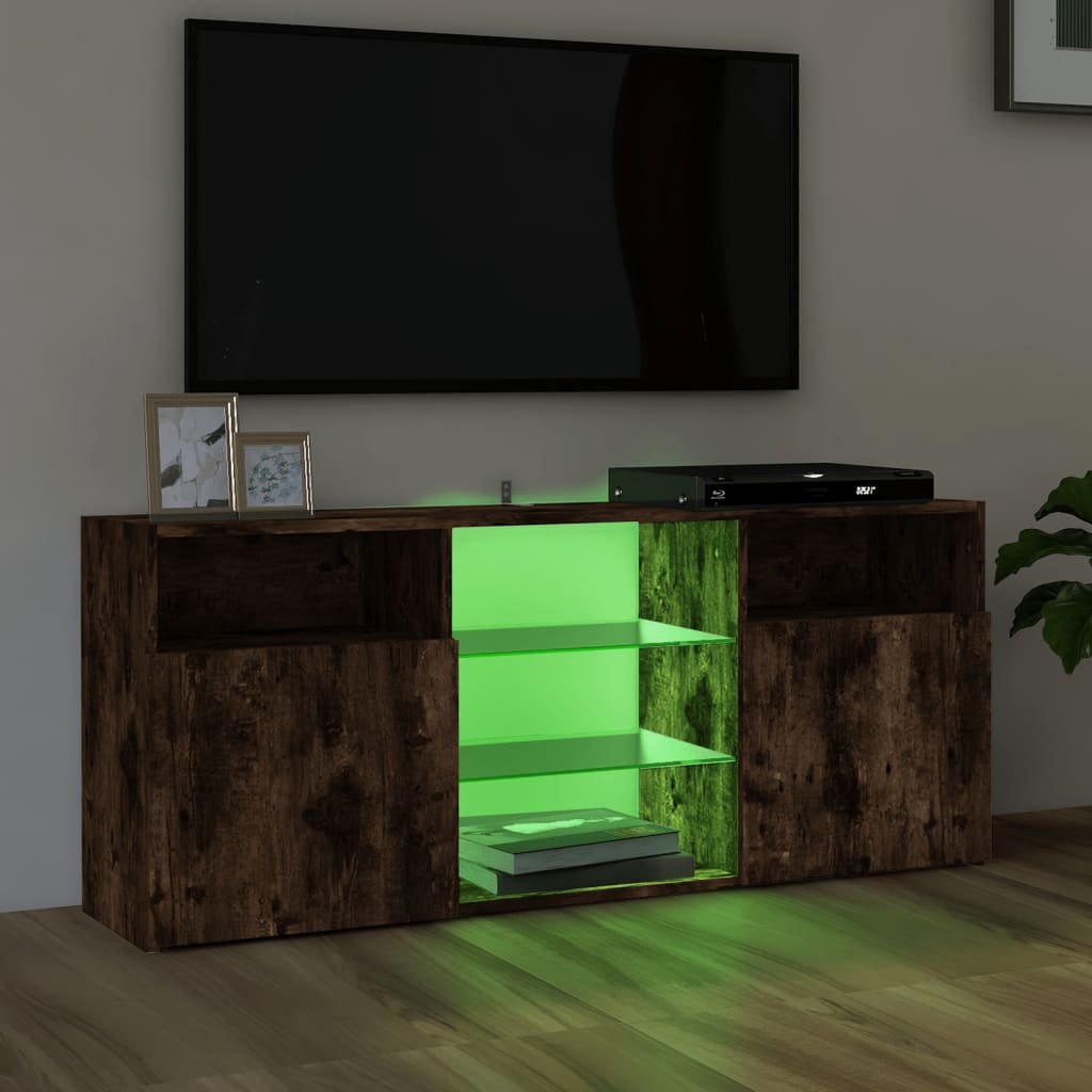 Tv-meubel met LED 120x30x50 cm bewerkt hout artisanaal eiken