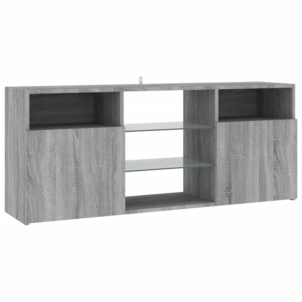 Tv-meubel met LED 120x30x50 cm bewerkt hout artisanaal eiken