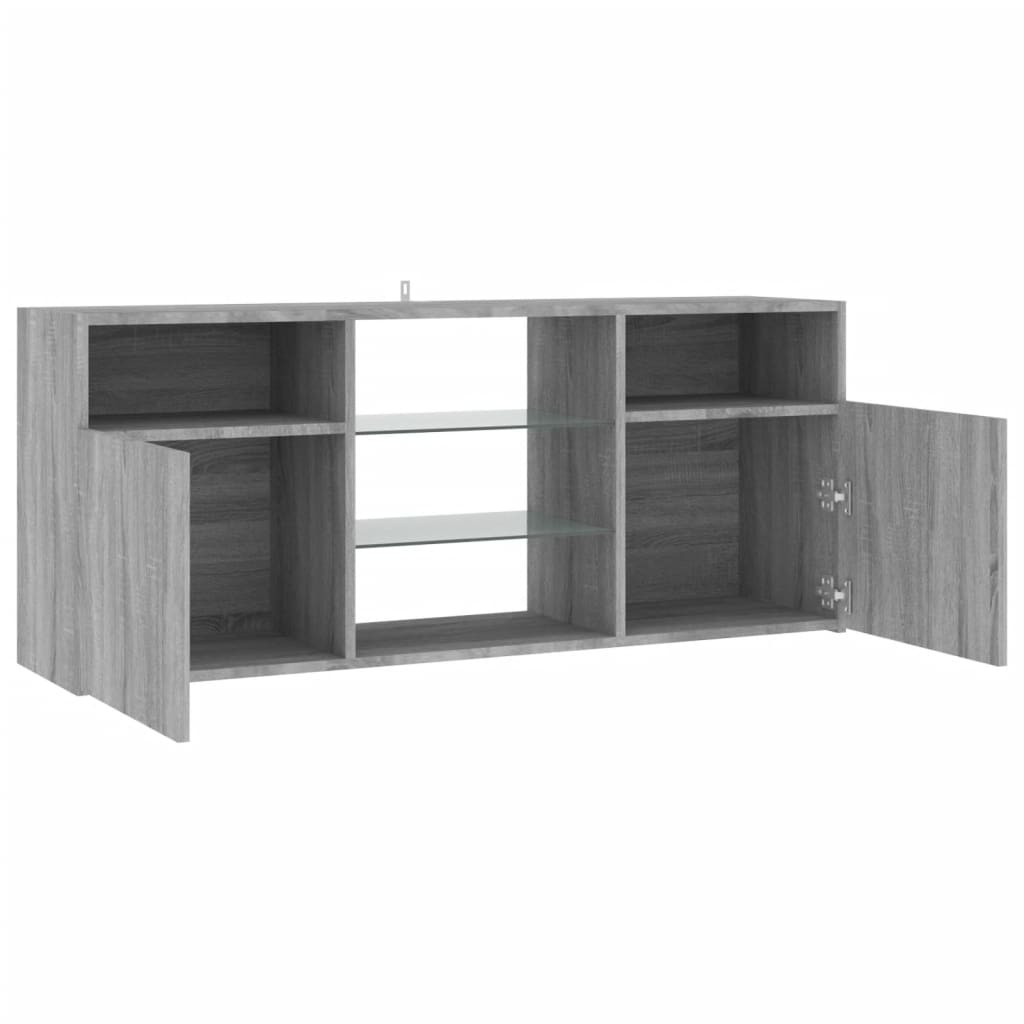 Tv-meubel met LED 120x30x50 cm bewerkt hout artisanaal eiken